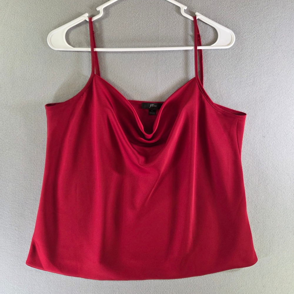 J.Crew Red Satin Cowl Drape Neck Adjustable Strap Camisole Top Size L Holiday